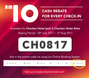 Enjoy RM10 cash rebate for every single check-in via Online Reservation !